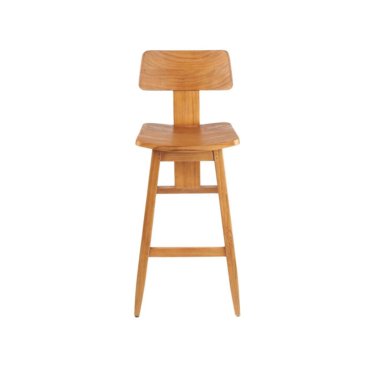 Tabouret de bar en teck naturel avec dossier incliné et bois clair H109 cm