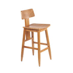 Tabouret de bar en teck naturel avec dossier incliné et bois clair H109 cm