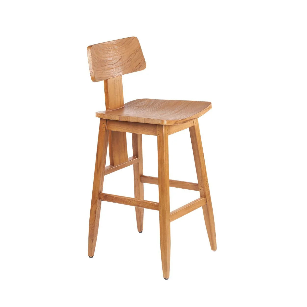 Tabouret de bar en teck naturel avec dossier incliné et bois clair H109 cm