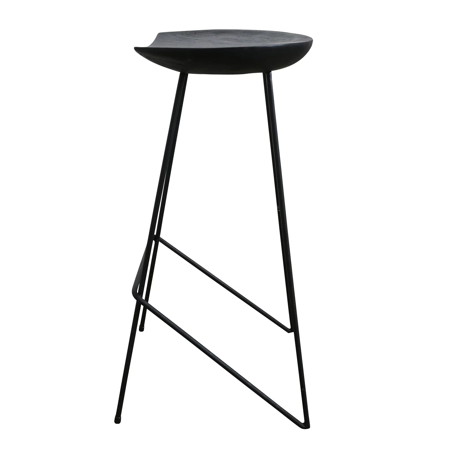 Tabouret de bar en teck noir mat élégant avec pieds métal - 41x42x77 cm