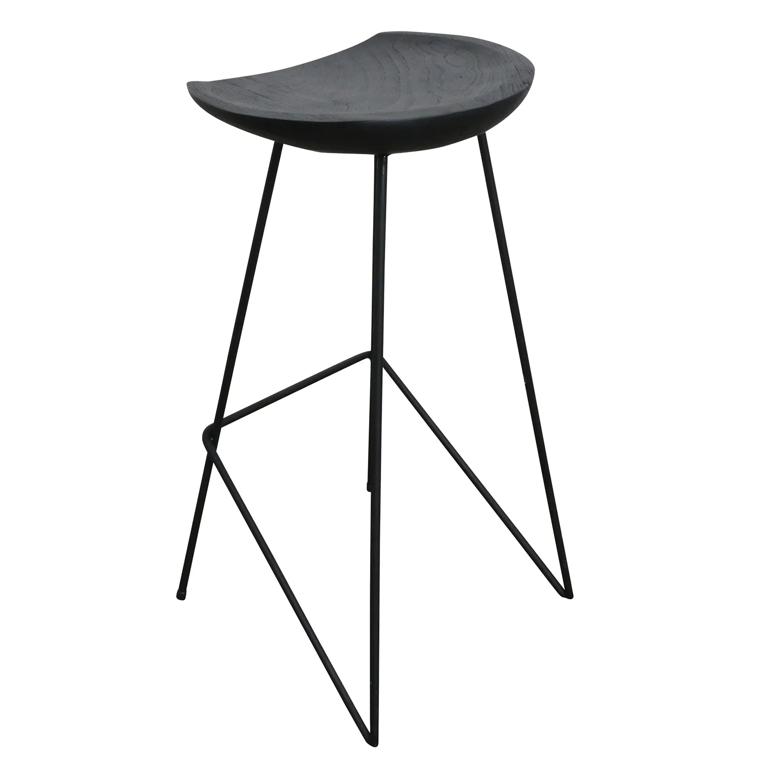 Tabouret de bar en teck noir mat élégant métal, vue dos, 41x42x77 cm