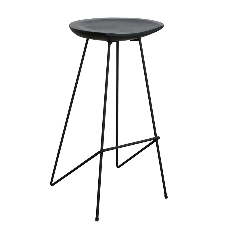 Tabouret de bar en teck noir élégant métal - 41x42x77 cm