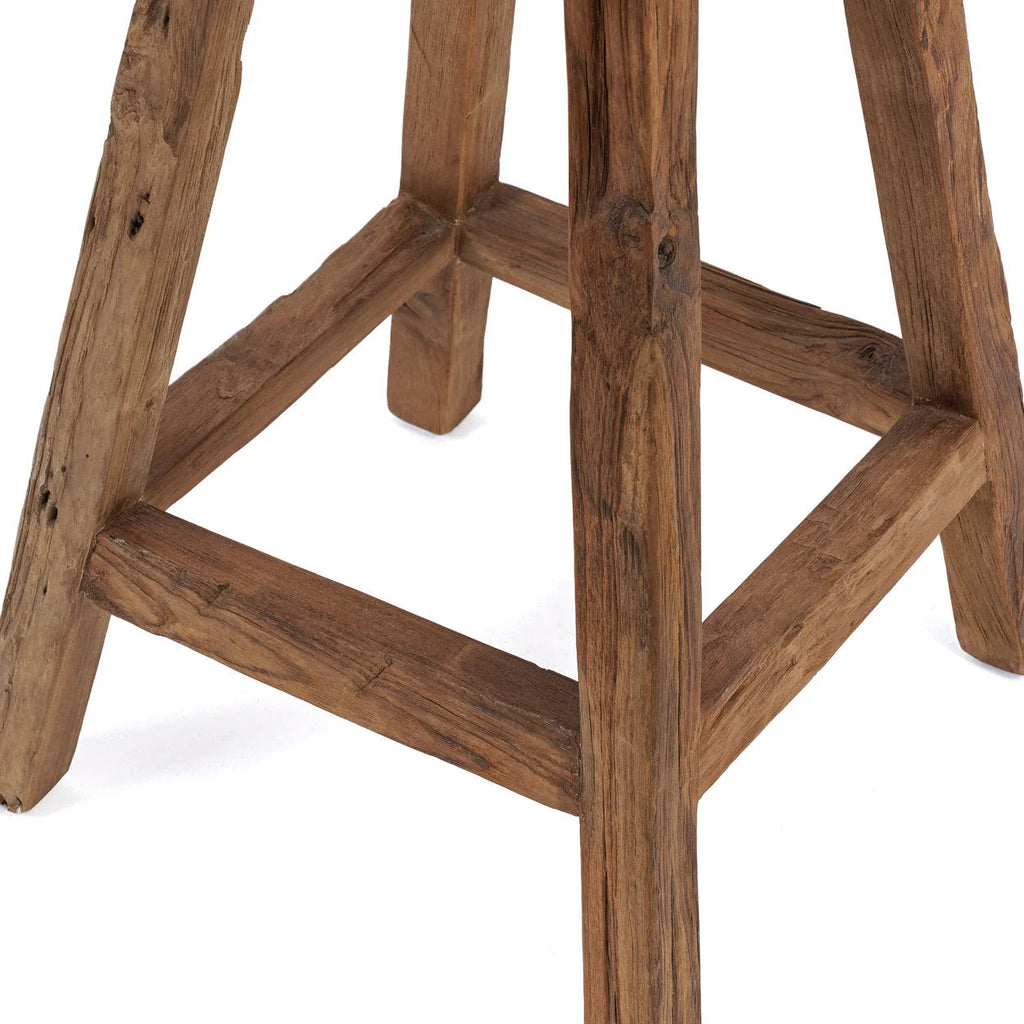 Tabouret de bar en teck recyclé brun naturel, assise ronde H70 cm