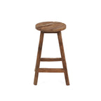 Tabouret de bar en teck recyclé brun naturel, assise ronde H70 cm