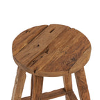Tabouret de bar en teck recyclé brun naturel, assise ronde rustique H70 cm
