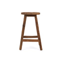 Tabouret de bar en teck recyclé brun, assise ronde rustique H70 cm