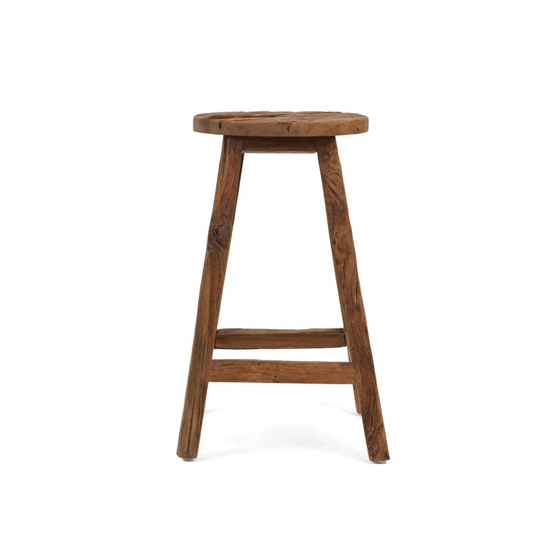 Tabouret de bar en teck recyclé brun naturel assise ronde – H70 cm