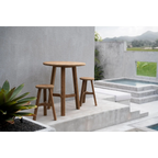 Tabouret de bar en teck recyclé naturel, siège rond, H66 cm