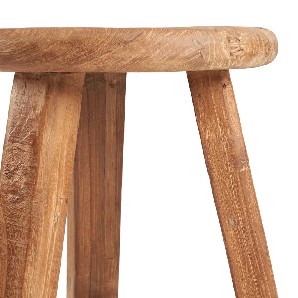 Tabouret de bar en teck recyclé naturel, H66 cm, bois clair courbé