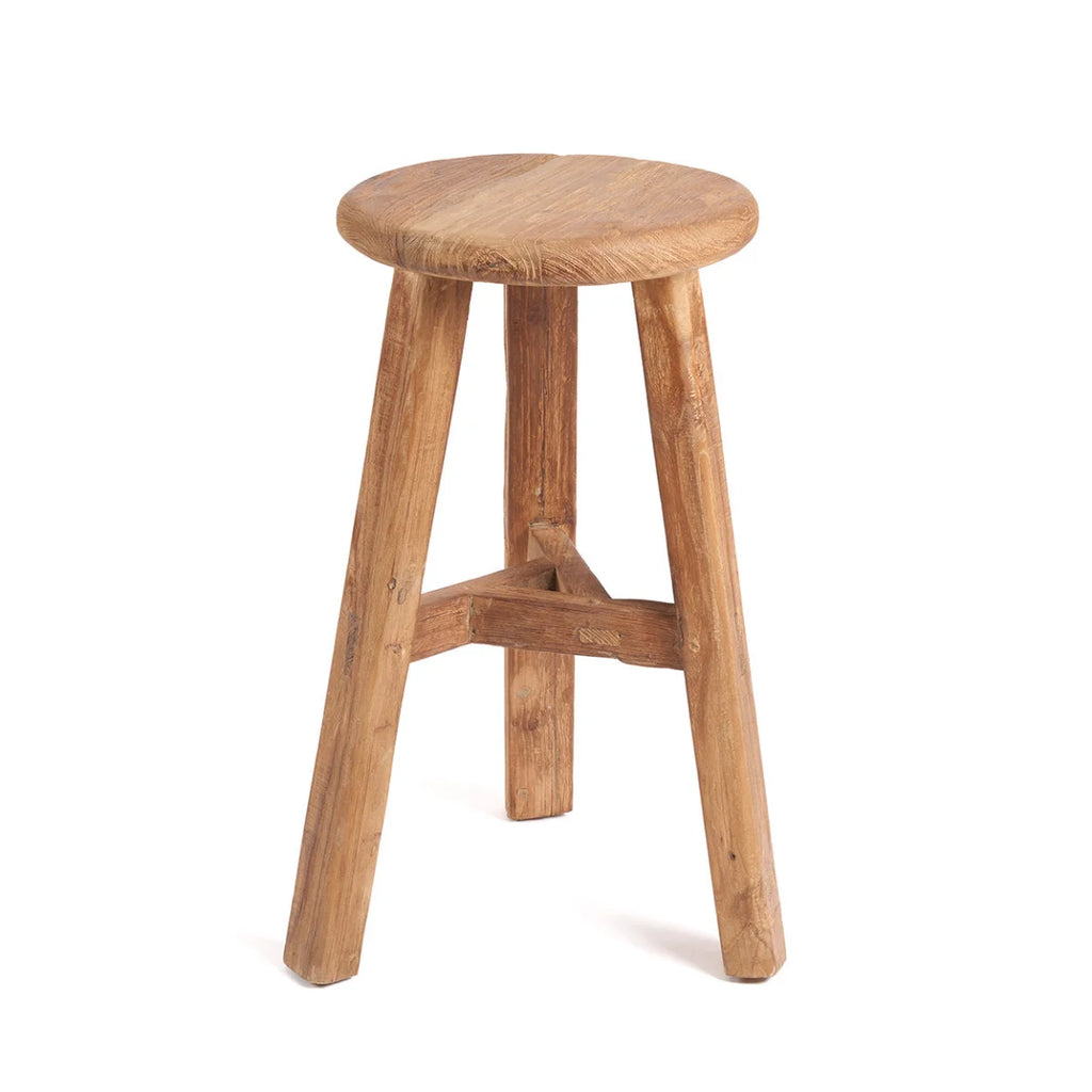 Tabouret de bar en teck recyclé naturel, H66 cm, intérieur/extérieur
