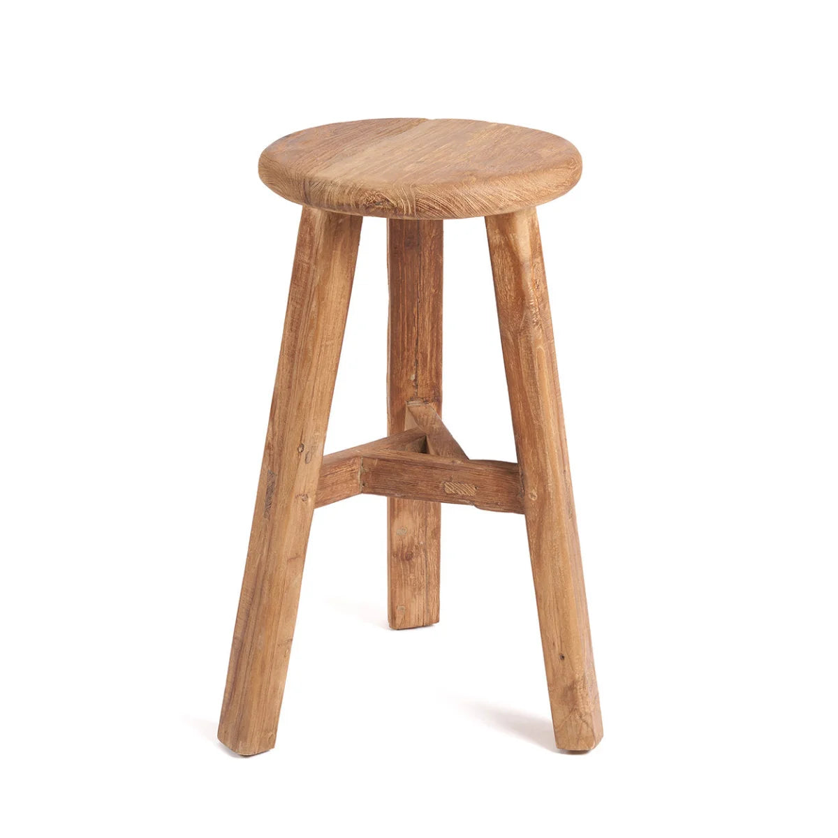 Tabouret de bar en teck recyclé naturel, H66 cm, intérieur/extérieur