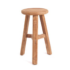 Tabouret de bar en teck recyclé naturel, siège rond, H66 cm
