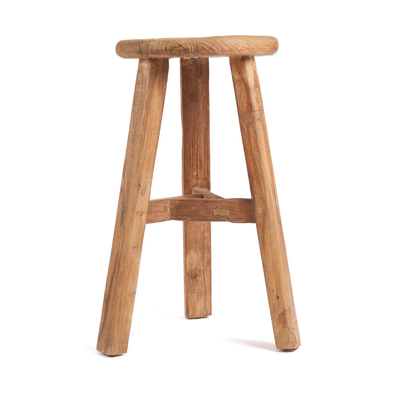Tabouret de bar en teck recyclé naturel pour intérieur et extérieur – H66 cm