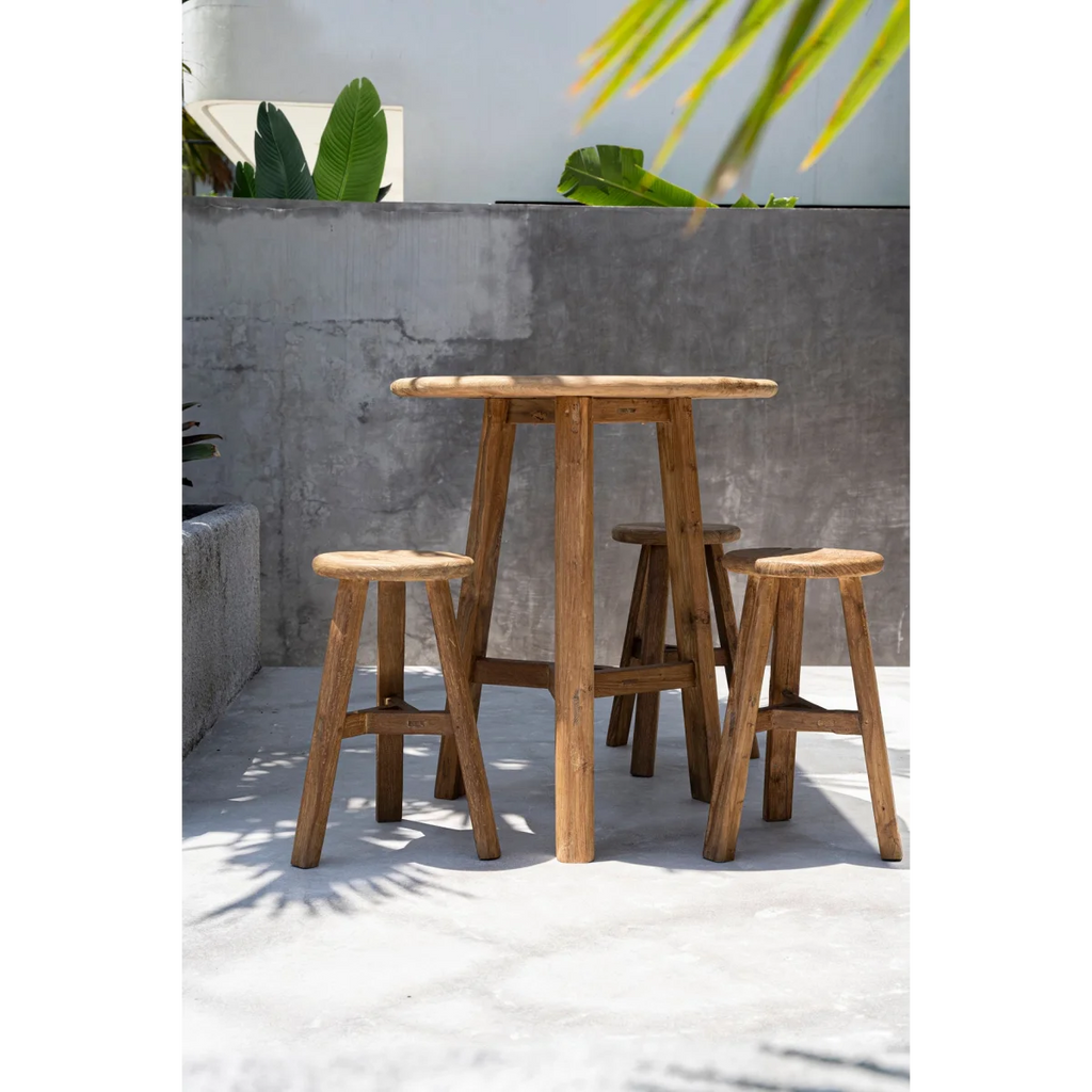 Tabouret de bar en teck recyclé naturel H66 cm, set bistro extérieur