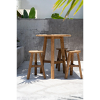 Tabouret de bar en teck recyclé naturel H66 cm, set bistro extérieur