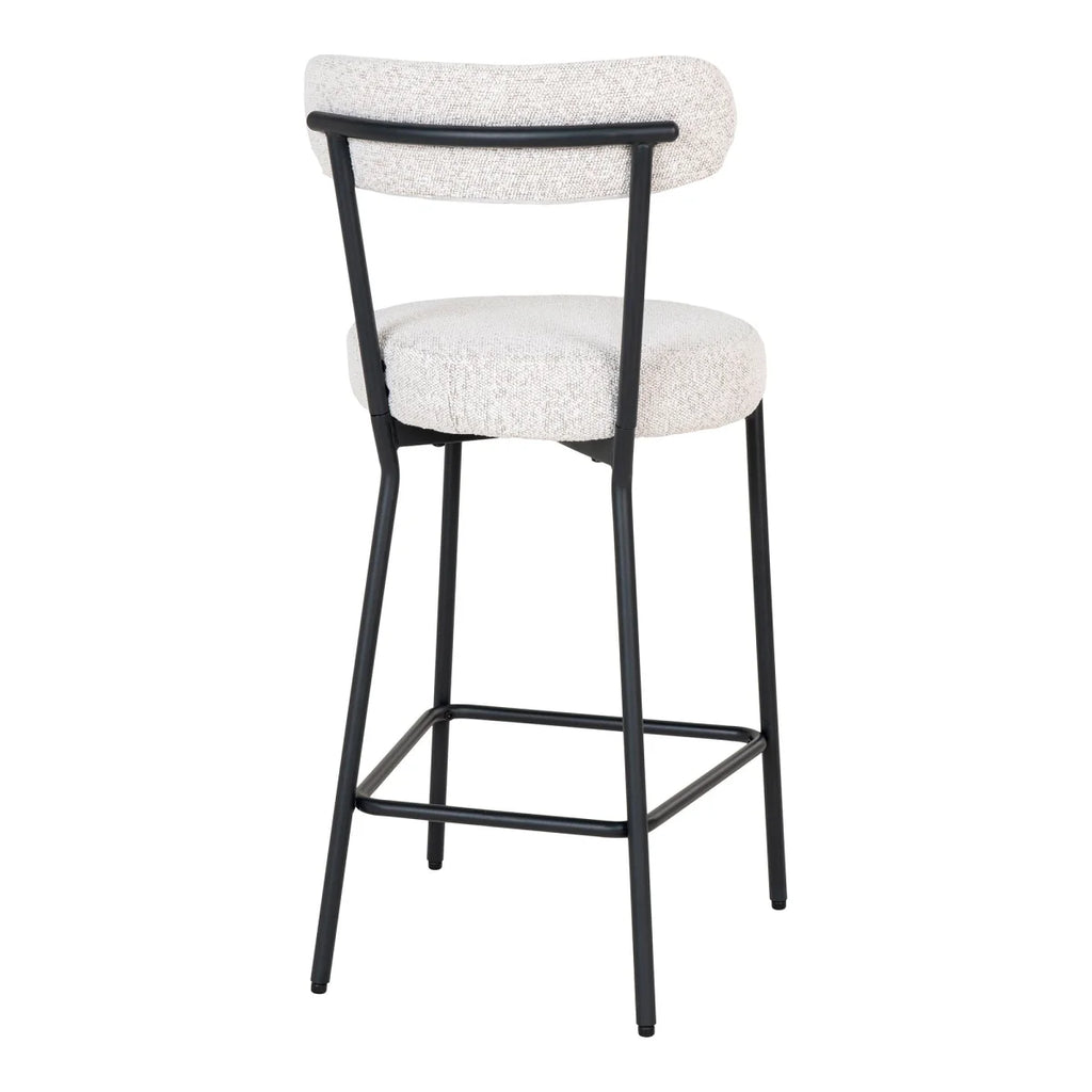 Tabouret de bar moderne en métal noir et tissu bouclé blanc H65 cm