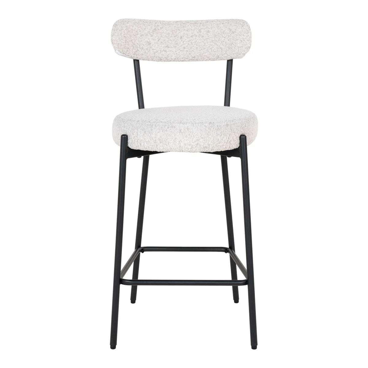 Tabouret de bar moderne en tissu bouclé blanc et métal noir H65 cm