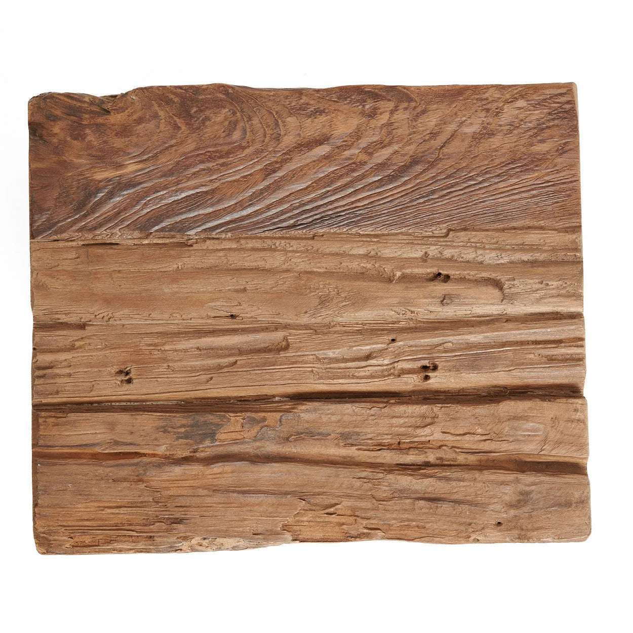 Pièce de bois recyclé brute en teck pour tabouret rectangulaire naturel 30x25 cm