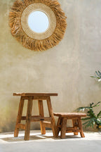 Miroir rond avec cadre en raphia ou paille pour décoration naturelle et élégante