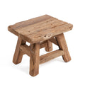 Tabouret bas rectangulaire en teck recyclé avec finition brute naturelle
