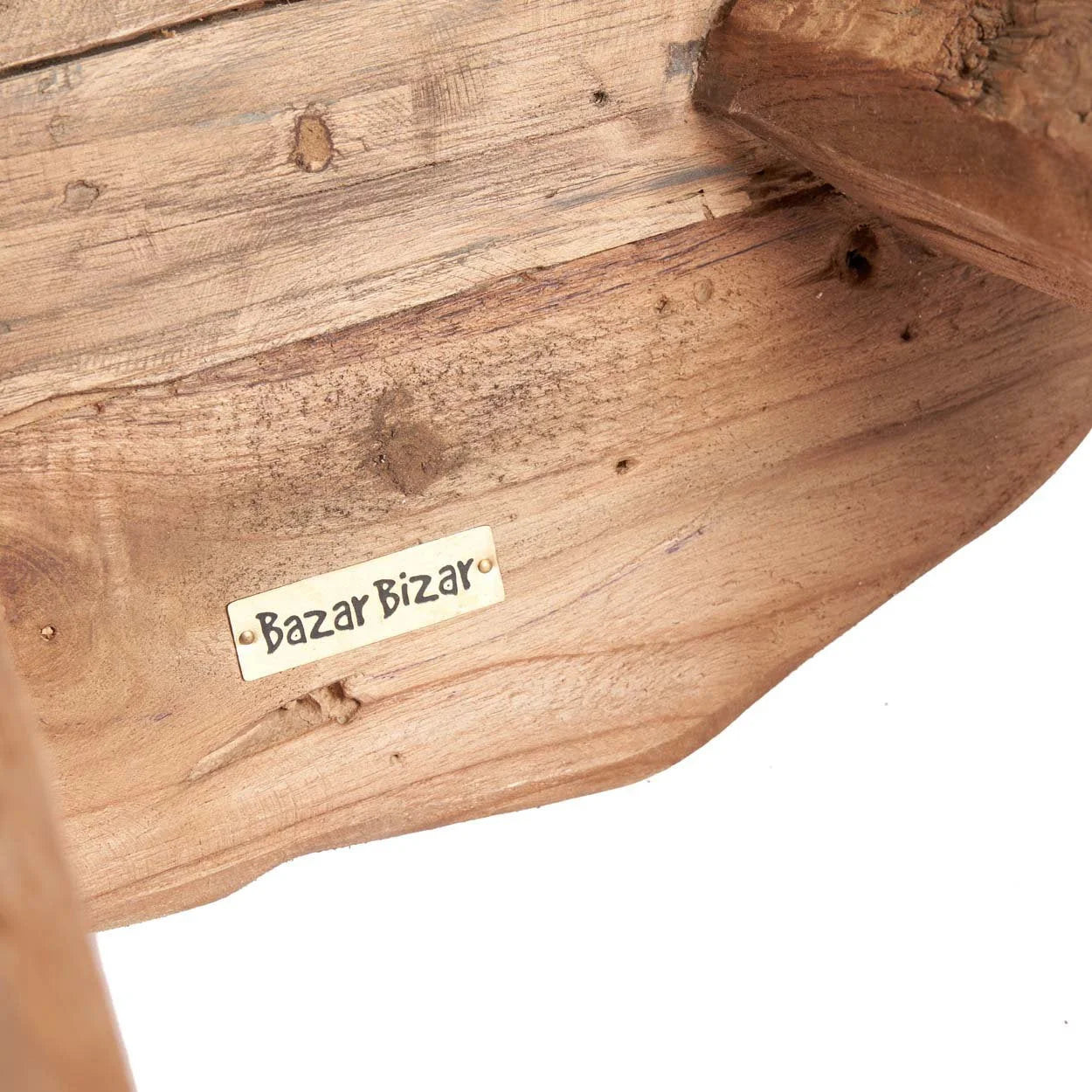 Image de mobilier en bois naturel avec étiquette Bazar Bizar pour Tabouret bas rond en bois massif naturel artisanal Ø50 cm