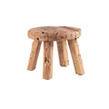 Tabouret bas rond en bois massif naturel artisanal avec siège texturé Ø50 cm