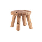 Tabouret bas rond en bois massif naturel artisanal avec siège texturé Ø50 cm
