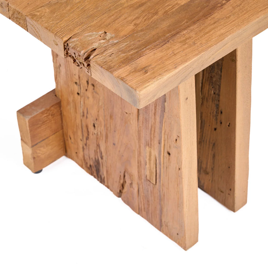 Tabouret bloc en teck massif ajouré 40x40 cm rustique et vieilli