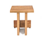 Tabouret bloc en teck massif ajouré 40x40 cm, bois recyclé patiné, pieds robustes