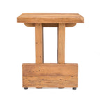 Tabouret bloc en teck massif ajouré 40x40 cm, bois teck brun clair rustique patiné