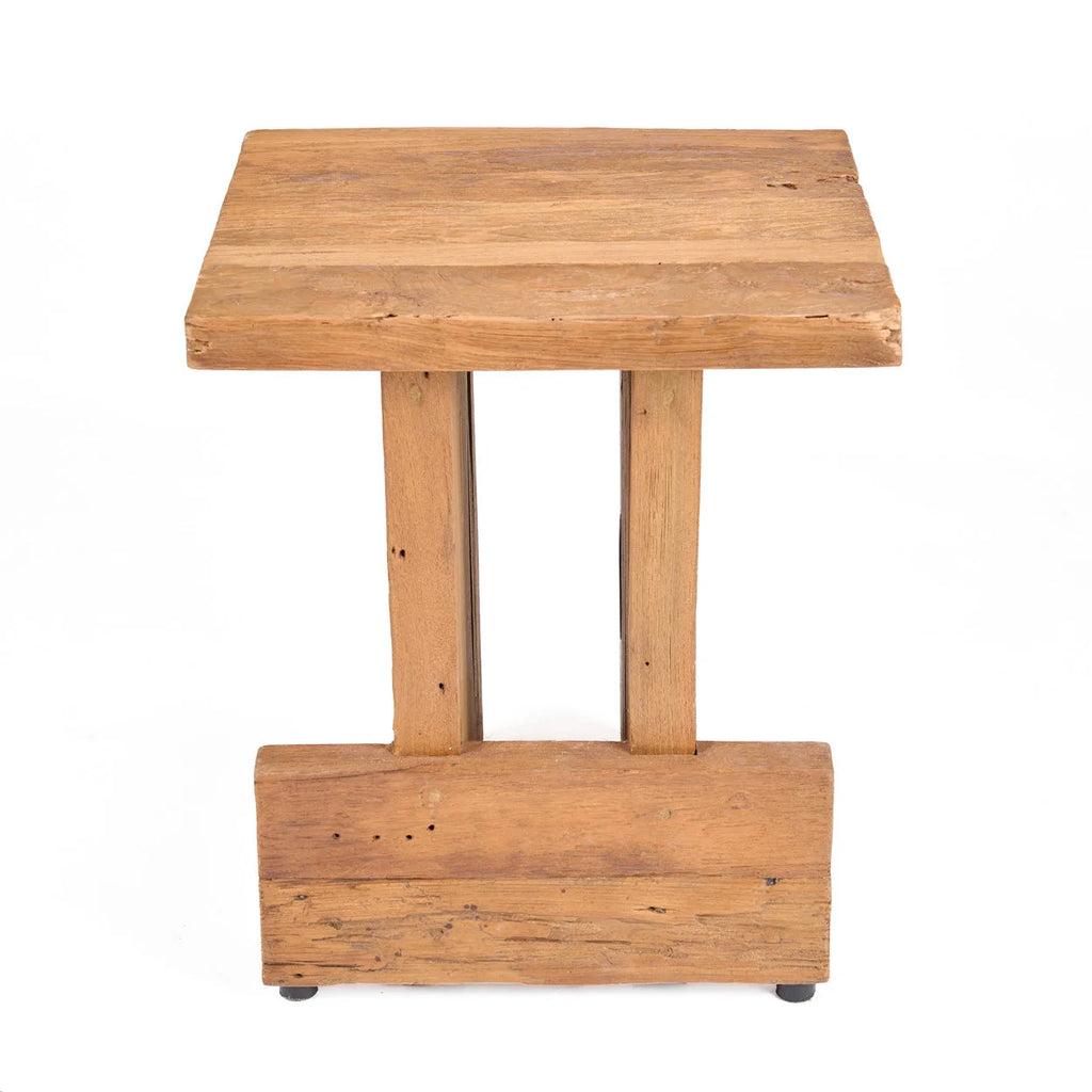 Tabouret bloc en teck massif ajouré, 40x40 cm, vue arrière