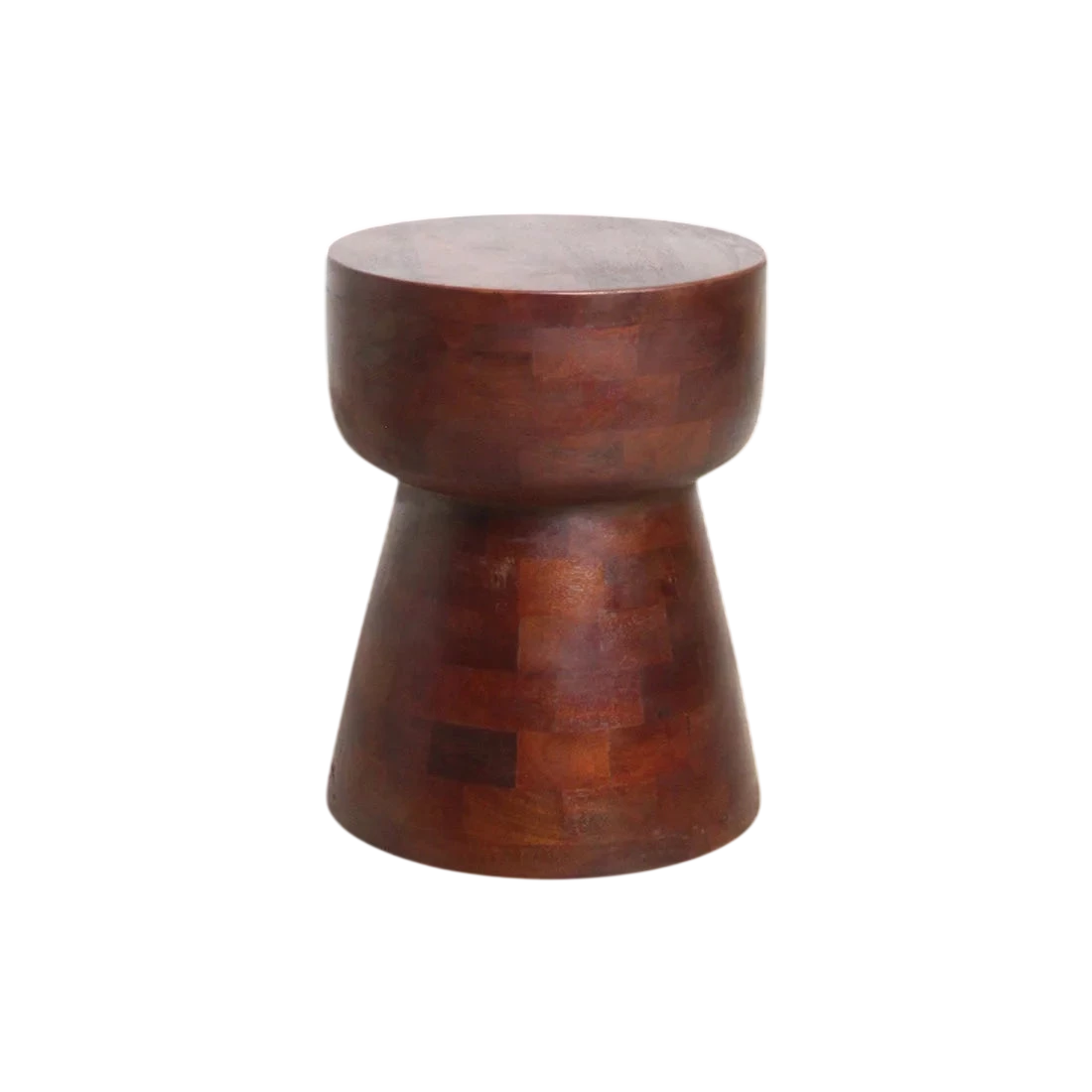 Tabouret sculpté en bois de manguier brun, forme sablier, H45 cm