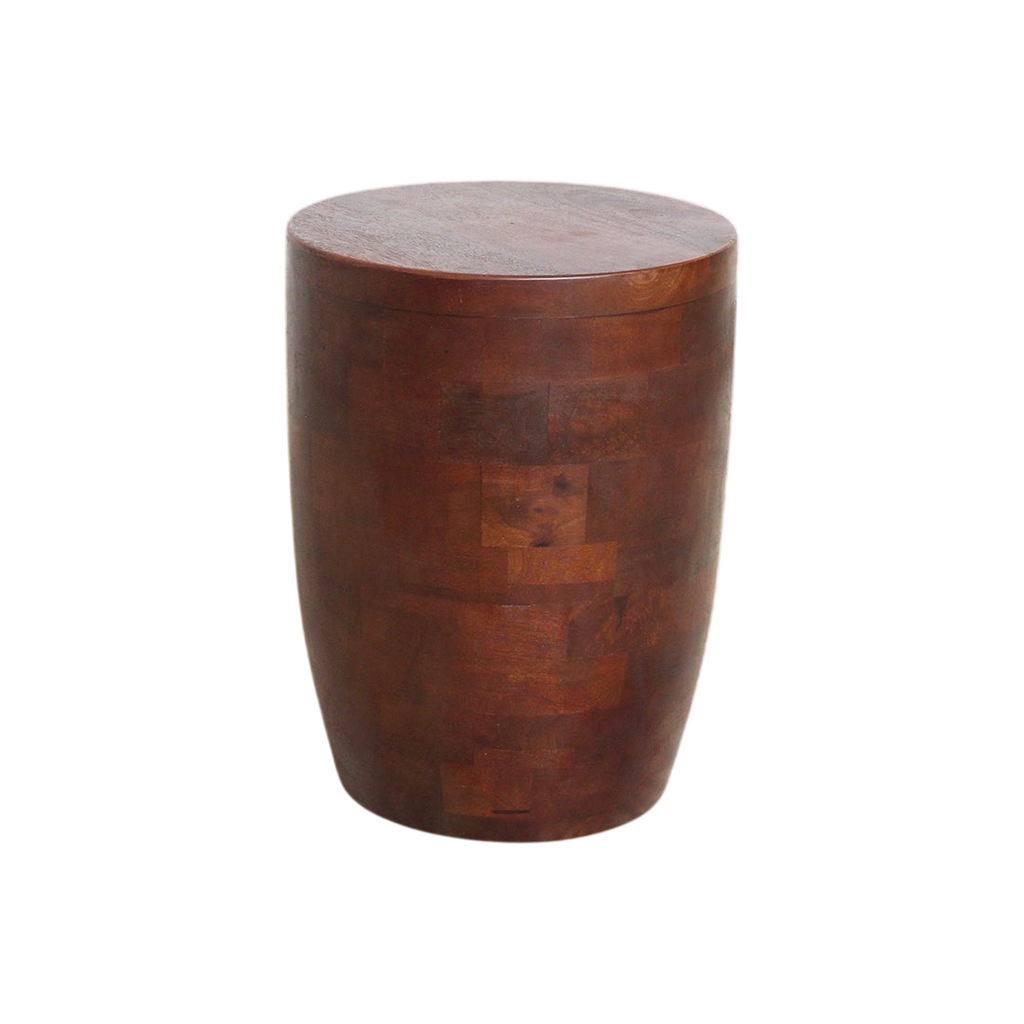 Tabouret en bois de manguier brun forme tambour Ø35xH45 cm