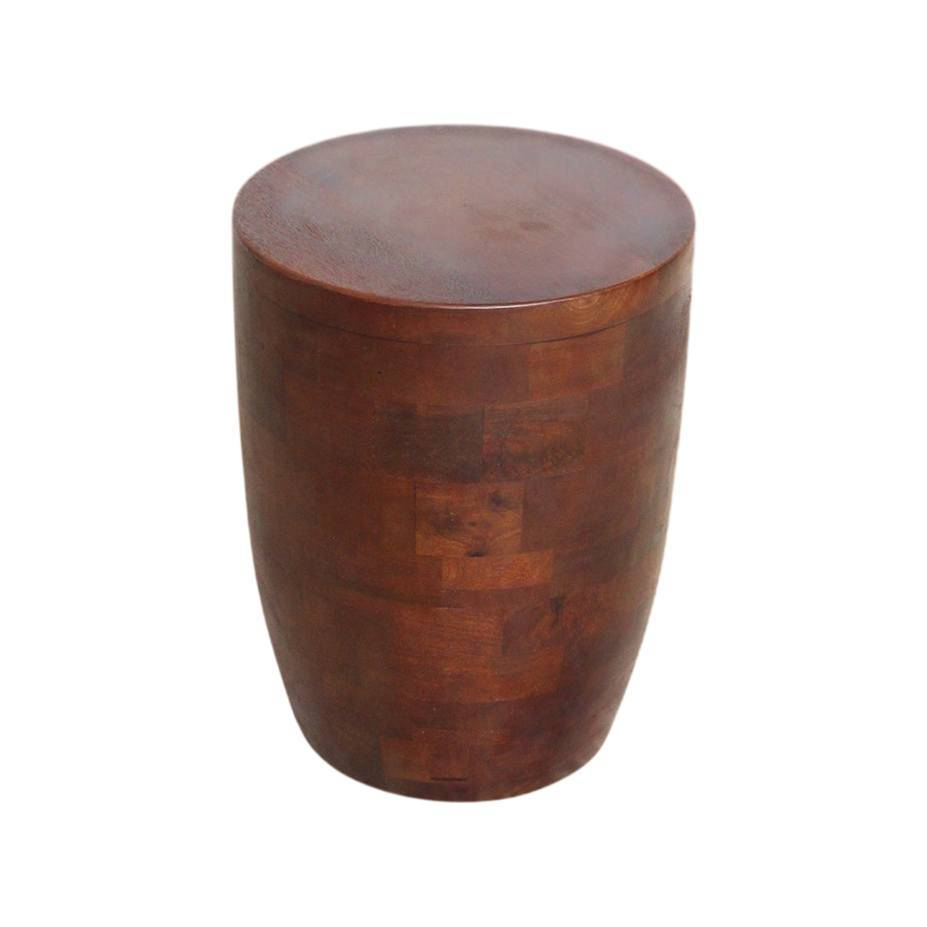 Tabouret en bois de manguier brun forme tambour Ø35xH45 cm