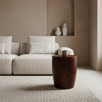 Tabouret en bois de manguier brun forme tambour Ø35xH45 cm