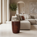 Tabouret en bois de manguier brun forme tambour Ø35xH45 cm