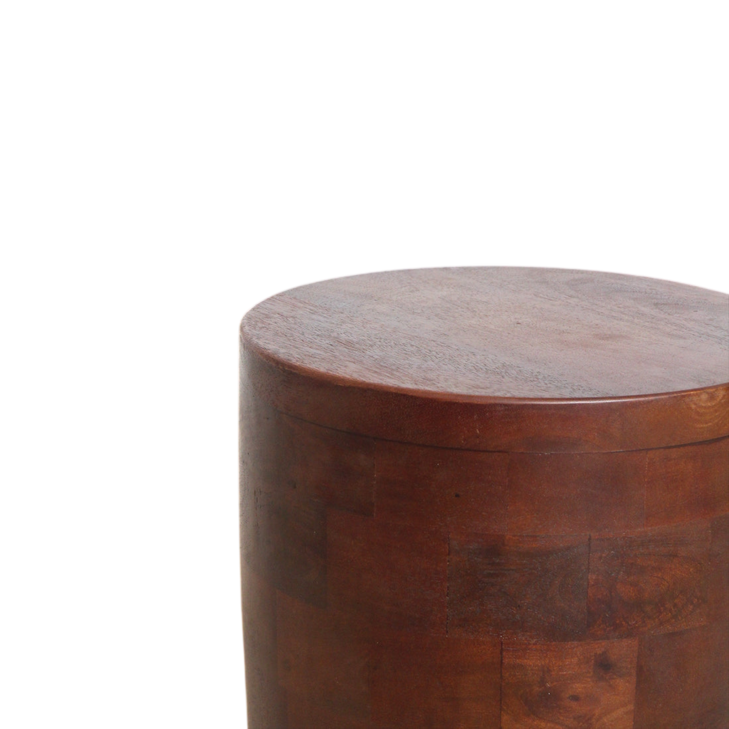 Tabouret en bois de manguier brun forme tambour Ø35xH45 cm