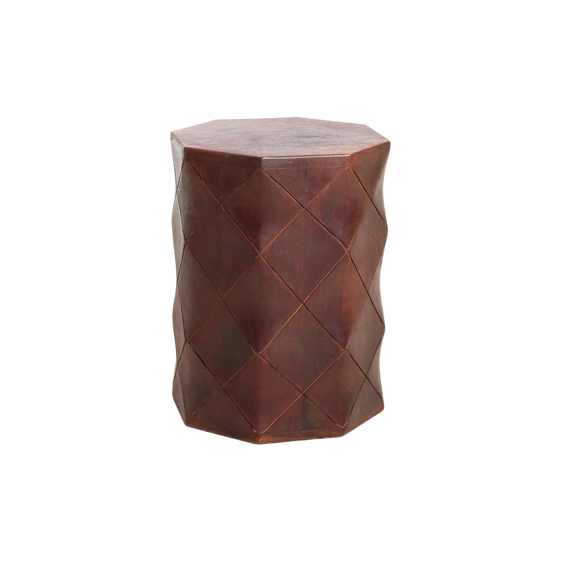 Tabouret en bois de manguier effet cuir brun à motif losange H45 cm