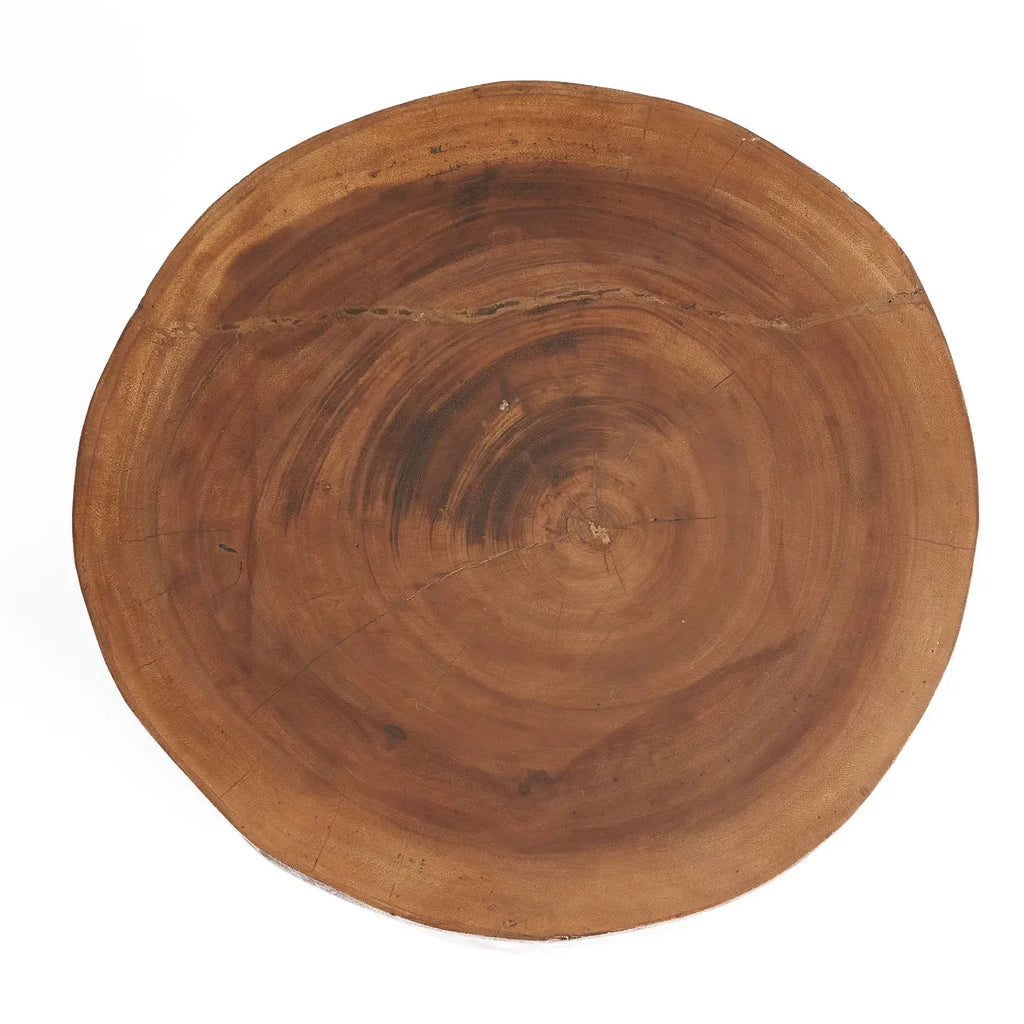 Tabouret en bois massif de Mungur 40 cm naturel avec une tranche circulaire à rainures de croissance