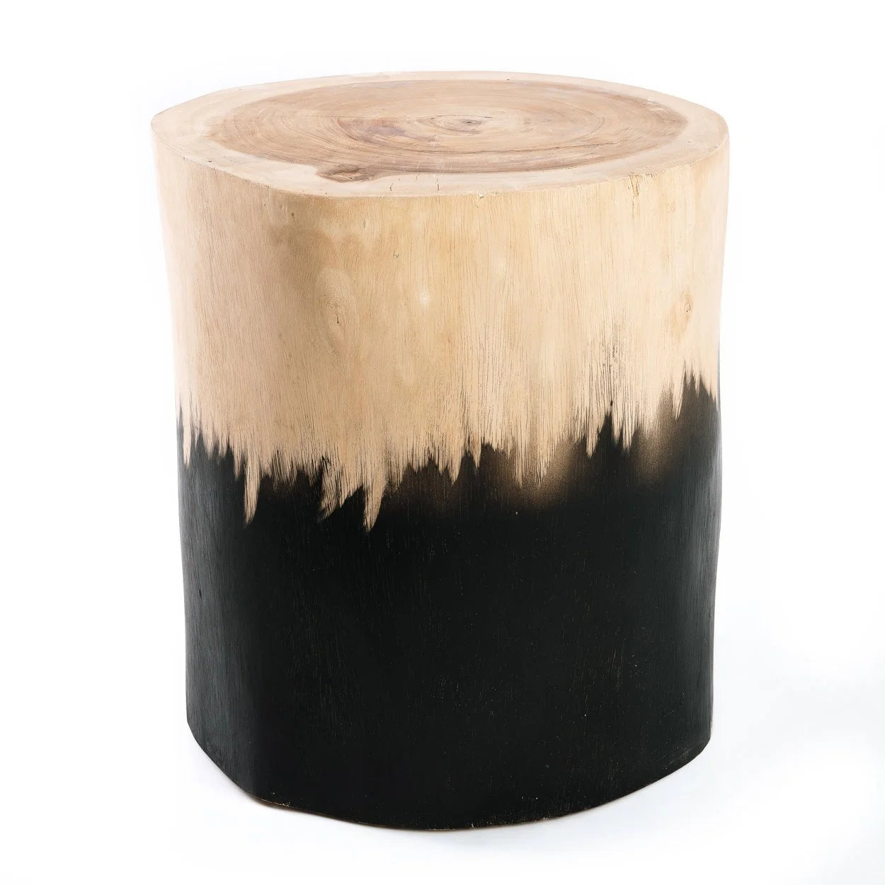 Tabouret en bois de Suar bicolore noir et naturel cylindrique, H45 cm