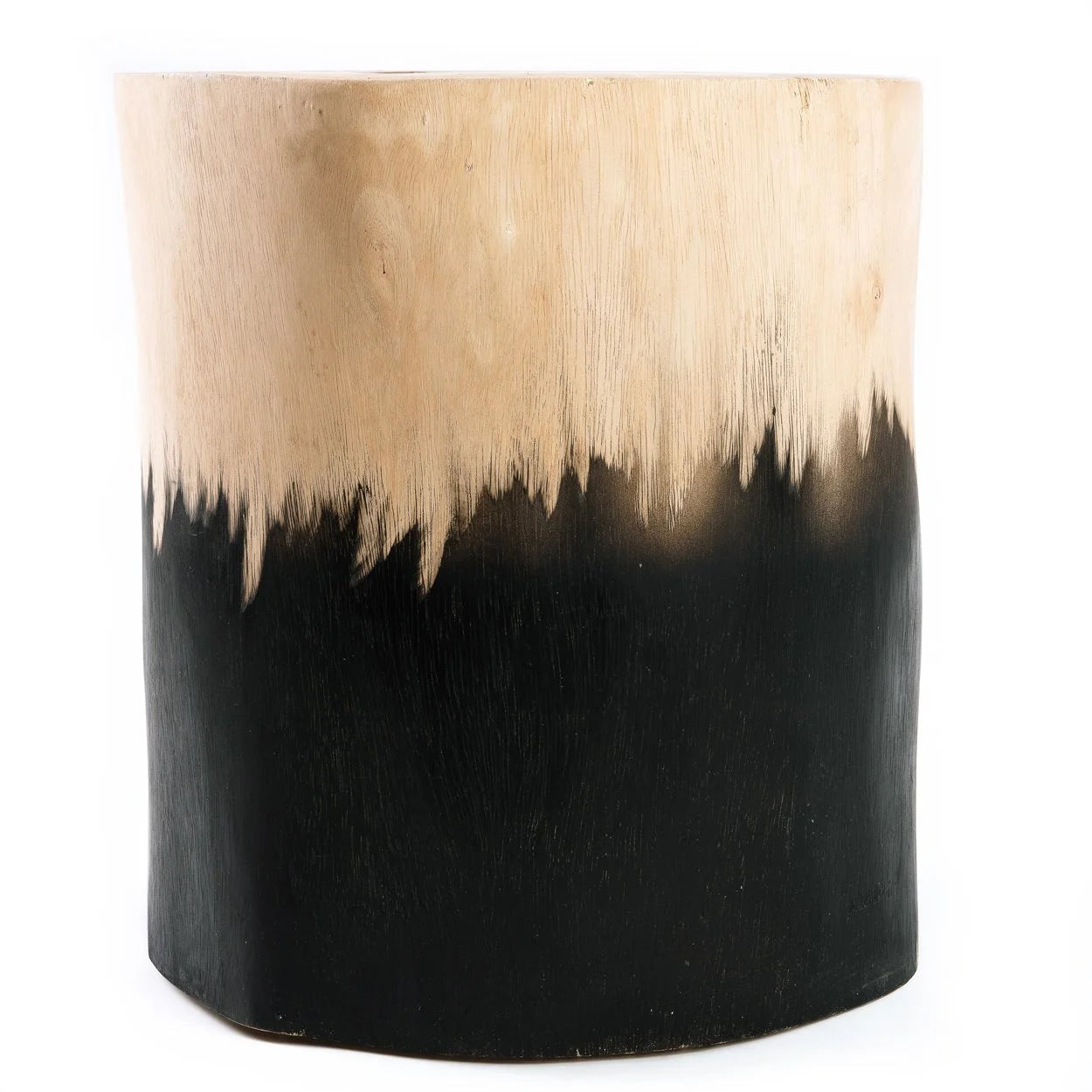 Tabouret en bois de Suar bicolore noir et naturel cylindrique, hauteur 45 cm