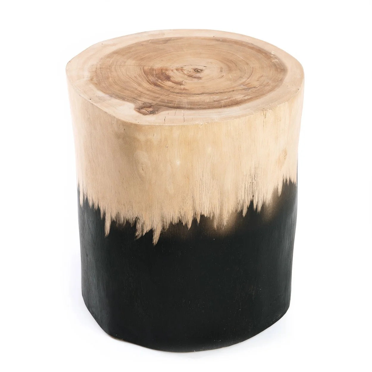 Tabouret en bois de Suar bicolore noir et naturel cylindrique H45 cm