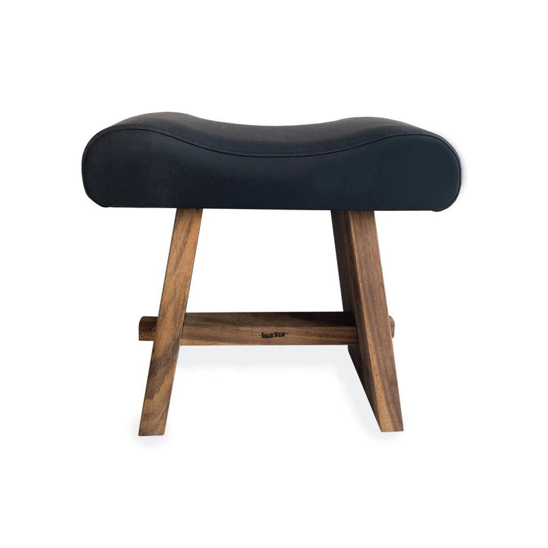 Tabouret en bois suar et cuir noir mat pour intérieur – 50x30 cm