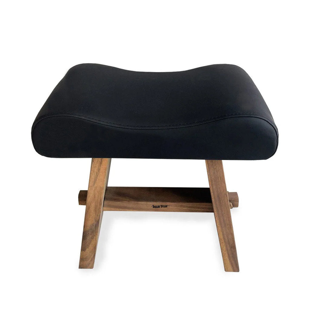 Tabouret en bois suar et cuir noir mat pour intérieur – 50x30 cm
