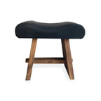 Tabouret en bois Suar et cuir noir mat pour intérieur, 50x30 cm