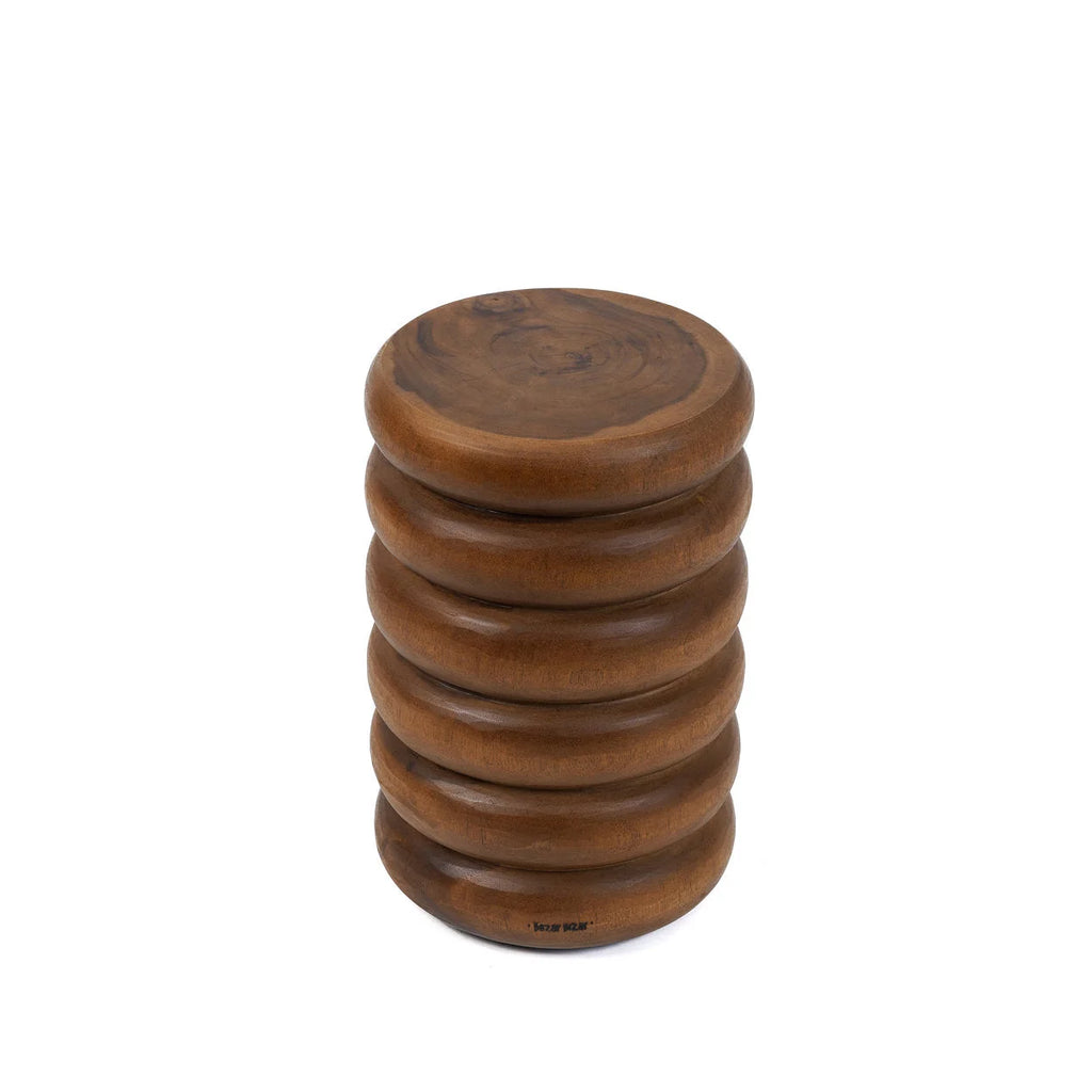 Tabouret en bois de suar finition naturelle forme cylindrique – H45 cm