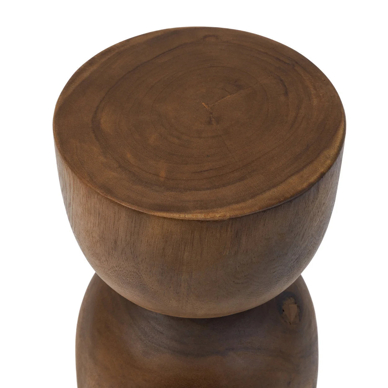 Tabouret en bois suar massif forme sablier finition miel, hauteur 45 cm