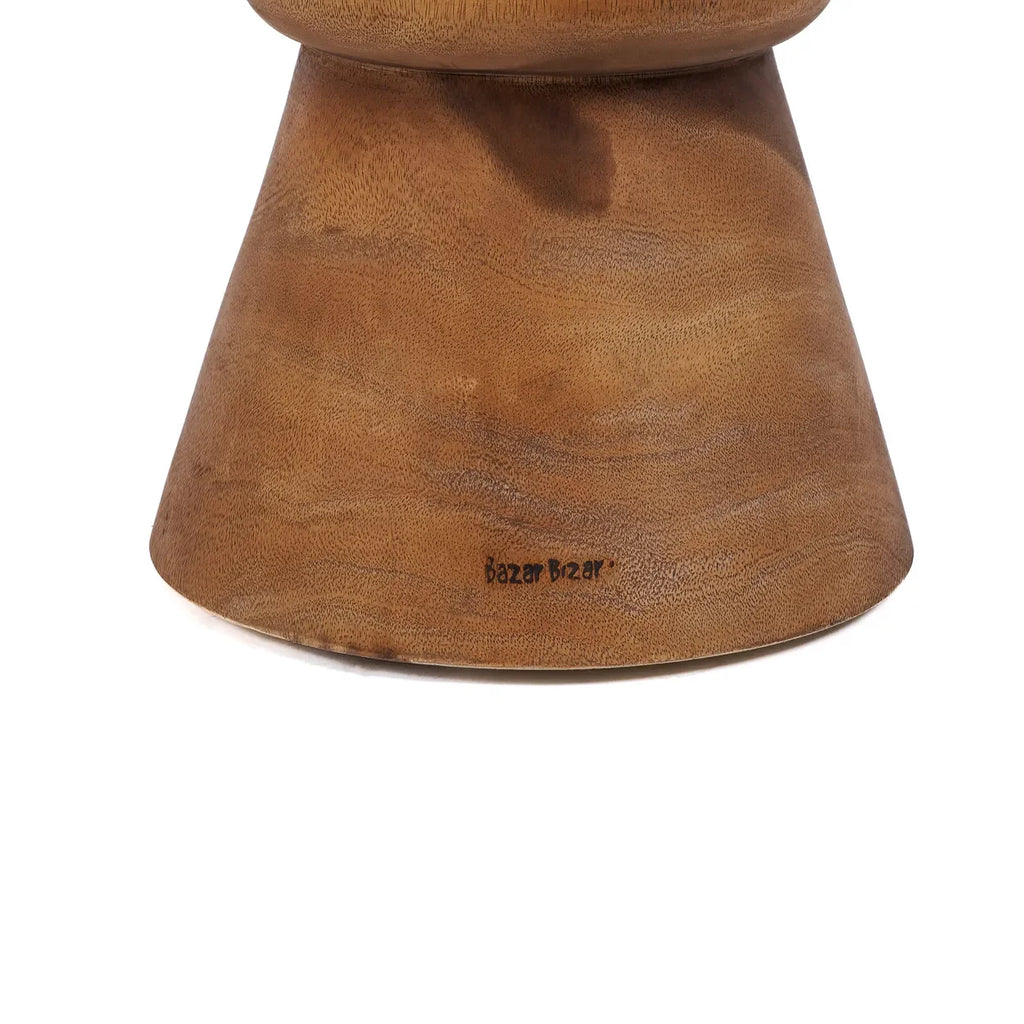 Tabouret en bois de Suar naturel fait main, hauteur 45 cm, assise robuste et élégante