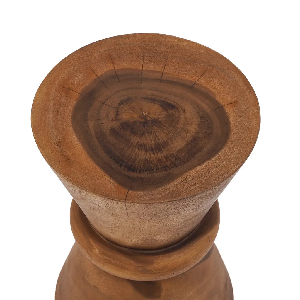 Tabouret en bois de Suar naturel fait main avec forme d’horloge en bois