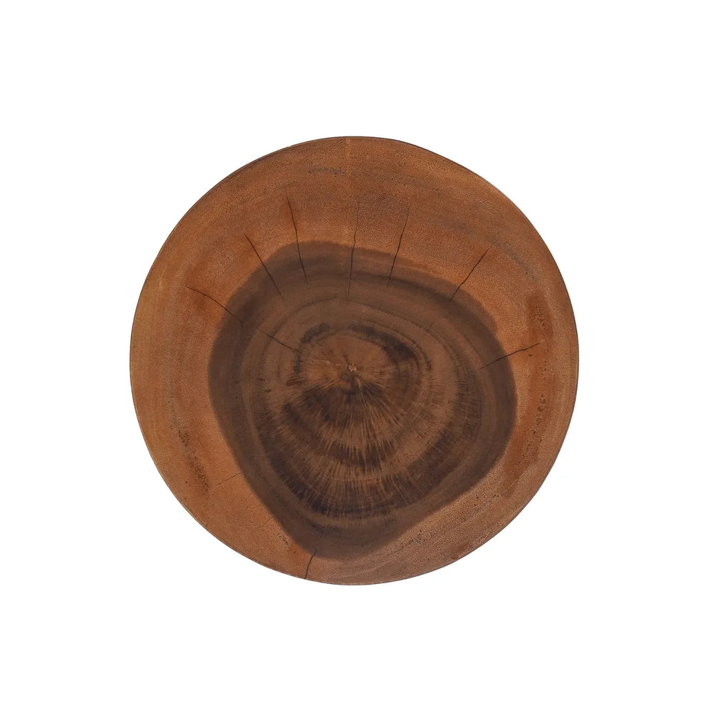Tabouret en bois de Suar naturel 45 cm avec plateau rond et cercles concentriques